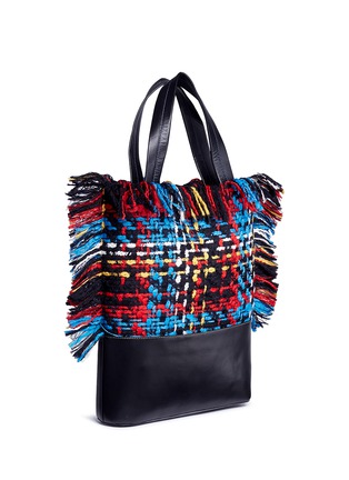 Detail View - Click To Enlarge - SONIA RYKIEL - 'Sailor' leather panel fringe tweed tote