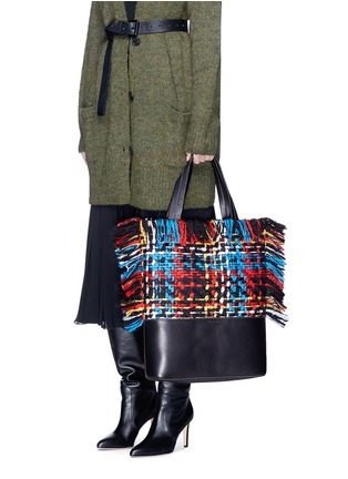 Figure View - Click To Enlarge - SONIA RYKIEL - 'Sailor' leather panel fringe tweed tote