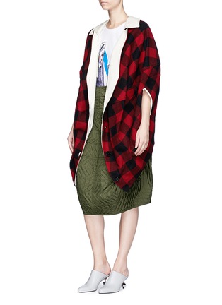 Figure View - Click To Enlarge - MARNI - Leather collar check wool flannel cape