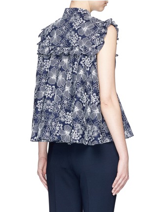 Back View - Click To Enlarge - CO - Floral embroidered ruffle trim top