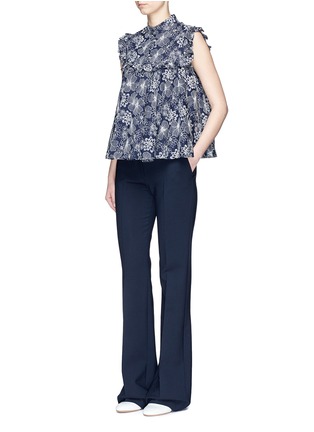 Figure View - Click To Enlarge - CO - Floral embroidered ruffle trim top