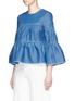 Front View - Click To Enlarge - CO - Bell sleeve ruffle denim blouse