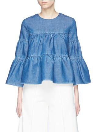 Main View - Click To Enlarge - CO - Bell sleeve ruffle denim blouse