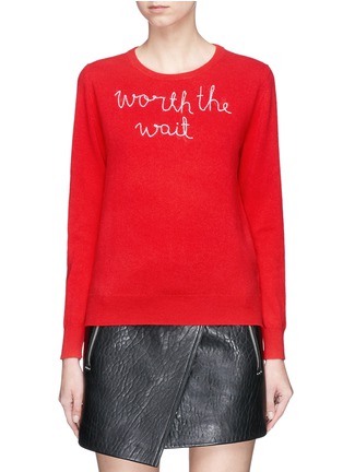 Main View - Click To Enlarge - LINGUA FRANCA - 'Worth The Wait' slogan embroidered cashmere sweater