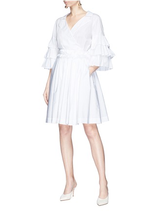 Figure View - Click To Enlarge - LANVIN - Ruffle waist ruched poplin skirt