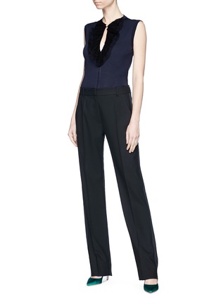 Figure View - Click To Enlarge - LANVIN - Guipure lace keyhole front sleeveless wool knit top