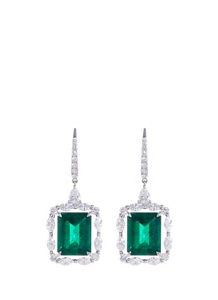 Main View - Click To Enlarge - LC COLLECTION JEWELLERY - Diamond emerald 18k white gold drop earrings