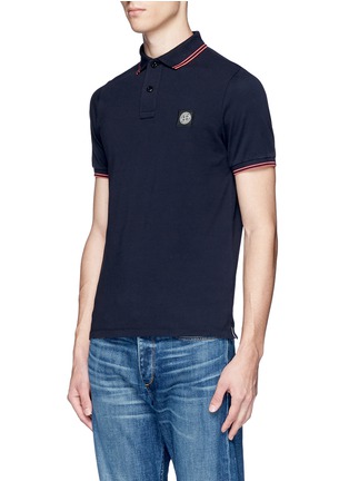 Front View - Click To Enlarge - STONE ISLAND - Compass logo patch stripe polo shirt