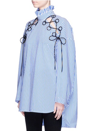 Front View - Click To Enlarge - ELLERY - 'Rail Road' lace-up stripe seersucker top