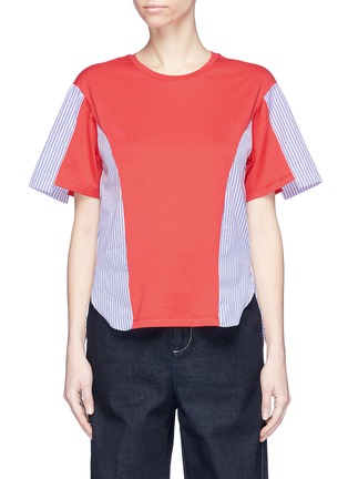 Main View - Click To Enlarge - MINKI - Staggered cuff stripe poplin panel T-shirt