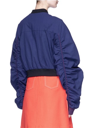 Back View - Click To Enlarge - MINKI - Ruched sleeve cropped seersucker bomber jacket