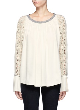 Main View - Click To Enlarge - CHLOÉ - Guipure lace sleeve silk-linen top