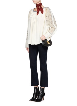 Figure View - Click To Enlarge - CHLOÉ - Guipure lace sleeve silk-linen top