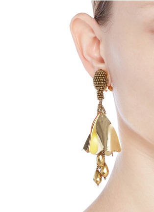 Figure View - Click To Enlarge - OSCAR DE LA RENTA - 'Impatiens' mini metallic petal beaded drop clip earrings