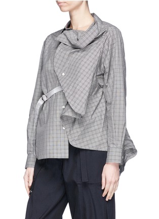 Detail View - Click To Enlarge - 72951 - Convertible belted drape placket check plaid shirt