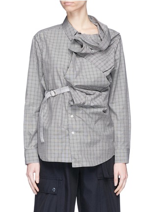 Main View - Click To Enlarge - 72951 - Convertible belted drape placket check plaid shirt