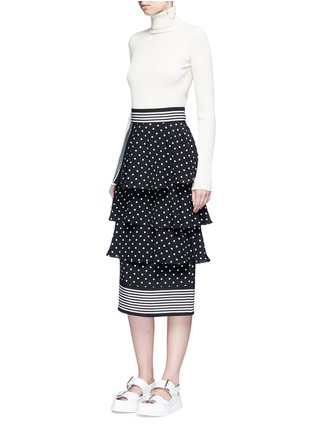 Figure View - Click To Enlarge - STELLA MCCARTNEY - 'India' tiered polka dot stripe silk skirt