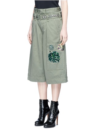 Front View - Click To Enlarge - MARC JACOBS - Sequin embroidered patch belted cargo shorts