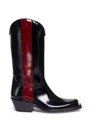 Main View - Click To Enlarge - CALVIN KLEIN FRAGRANCES - 'Western Ellie' stripe leather mid calf boots