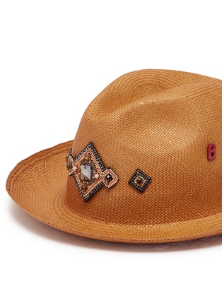 Detail View - Click To Enlarge - MY BOB - 'Tiara' jewelled appliqué straw fedora hat