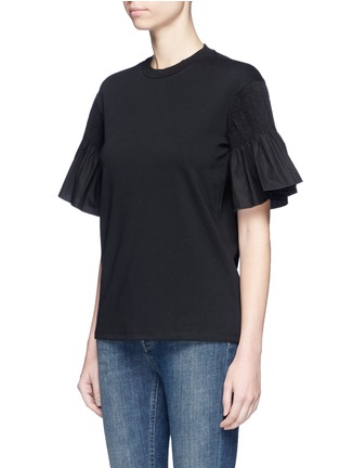 Front View - Click To Enlarge - VICTORIA, VICTORIA BECKHAM - Smocked sleeve cotton T-shirt
