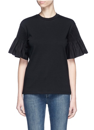 Main View - Click To Enlarge - VICTORIA, VICTORIA BECKHAM - Smocked sleeve cotton T-shirt