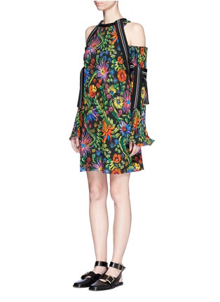 Front View - Click To Enlarge - 3.1 PHILLIP LIM - Floral print plissé pleat cold shoulder dress