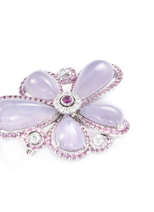Detail View - Click To Enlarge - SAMUEL KUNG - Diamond sapphire jade 18k white gold floral brooch