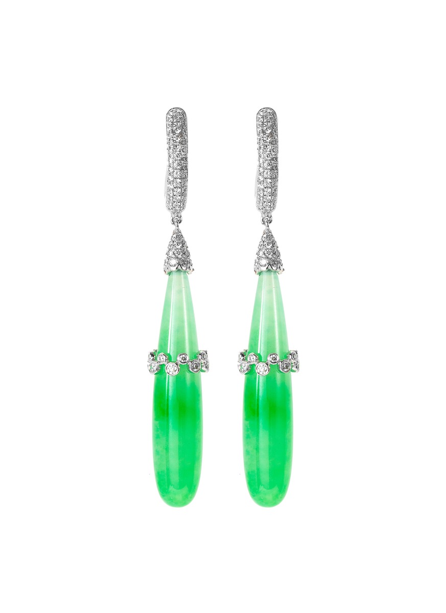 Diamond jadeite 18k white gold drop earrings