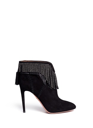 Main View - Click To Enlarge - AQUAZZURA - 'Tina Studs' suede fringe ankle boots