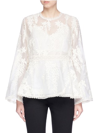 Main View - Click To Enlarge - ZIMMERMANN - 'Maples' embroidered silk organza peplum top
