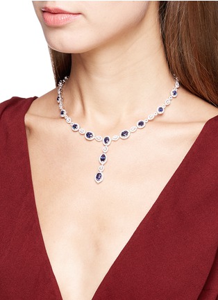 Figure View - Click To Enlarge - LC COLLECTION JEWELLERY - Diamond sapphire 18k white gold oval cutout necklace