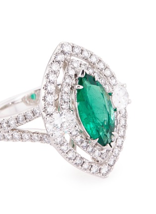 Detail View - Click To Enlarge - LC COLLECTION JEWELLERY - Diamond emerald platinum and silver marquise cutout ring