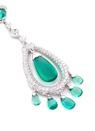 Detail View - Click To Enlarge - LC COLLECTION JEWELLERY - Diamond emerald 18k white gold teardrop earrings