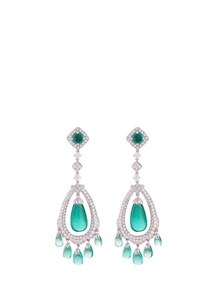 Main View - Click To Enlarge - LC COLLECTION JEWELLERY - Diamond emerald 18k white gold teardrop earrings
