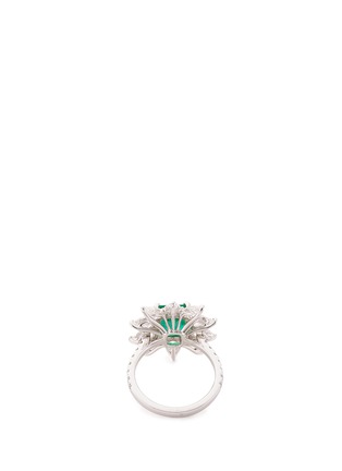 Detail View - Click To Enlarge - LC COLLECTION JEWELLERY - Diamond emerald platinum and silver abstract star ring