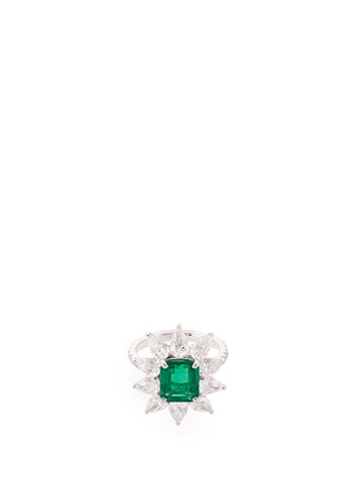 Main View - Click To Enlarge - LC COLLECTION JEWELLERY - Diamond emerald platinum and silver abstract star ring
