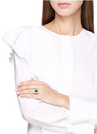 Figure View - Click To Enlarge - LC COLLECTION JEWELLERY - Diamond emerald platinum and silver abstract star ring