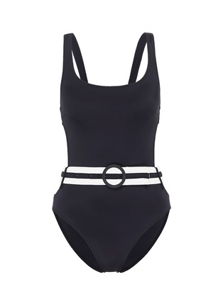 Main View - Click To Enlarge - SOLID & STRIPED - 'The Joan' belted cutout waist one-piece swimsuit