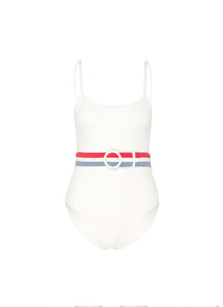 Main View - Click To Enlarge - SOLID & STRIPED - 'The Nina' belted ribbed one-piece swimsuit