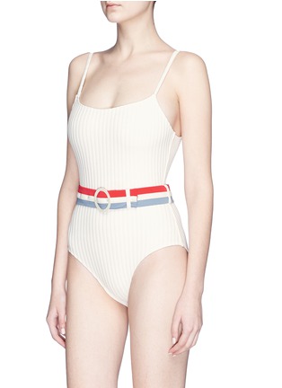 Figure View - Click To Enlarge - SOLID & STRIPED - 'The Nina' belted ribbed one-piece swimsuit