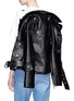 Detail View - Click To Enlarge - 73184 - Studded floral belted leather biker jacket