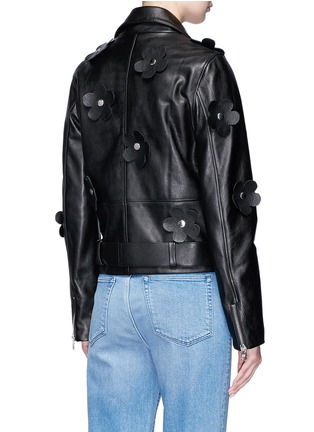 Back View - Click To Enlarge - 73184 - Studded floral belted leather biker jacket
