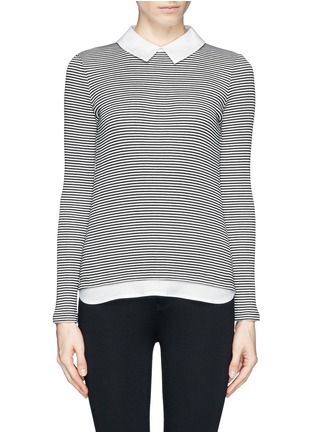 Main View - Click To Enlarge - TORY BURCH - 'Patsy' poplin collar stripe sweater