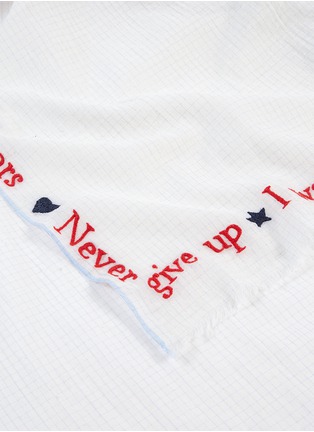 Detail View - Click To Enlarge - FALIERO SARTI - 'Never' slogan embroidered check scarf