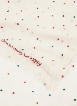 Detail View - Click To Enlarge - FALIERO SARTI - 'Divertimento' slogan embroidered polka dot scarf