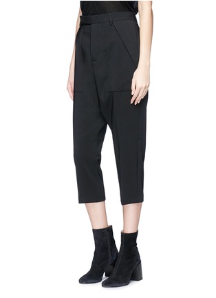Front View - Click To Enlarge - RICK OWENS  - 'Cargo' drop crotch cropped suiting pants