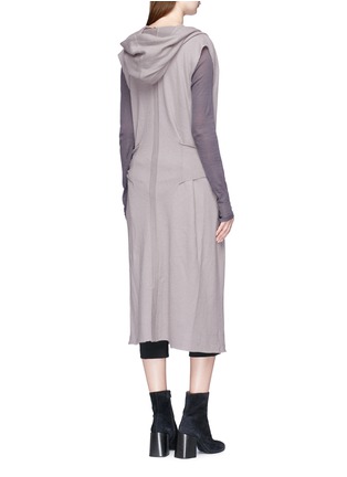 Back View - Click To Enlarge - RICK OWENS  - Belted sleeveless hooded open front long cardigan
