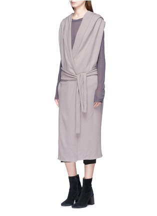 Front View - Click To Enlarge - RICK OWENS  - Belted sleeveless hooded open front long cardigan