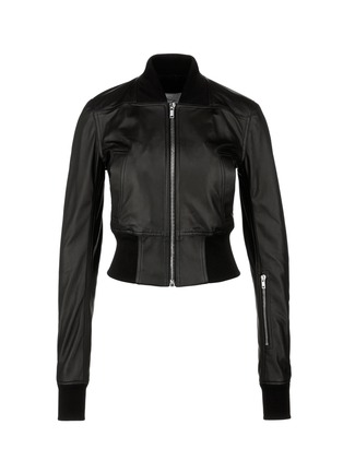 Main View - Click To Enlarge - RICK OWENS  - 'Ribwaist' lambskin leather cropped bomber jacket